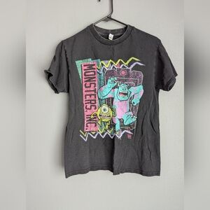 Kids Black Monsters Inc. Graphic Tee - Pink & Teal Characters